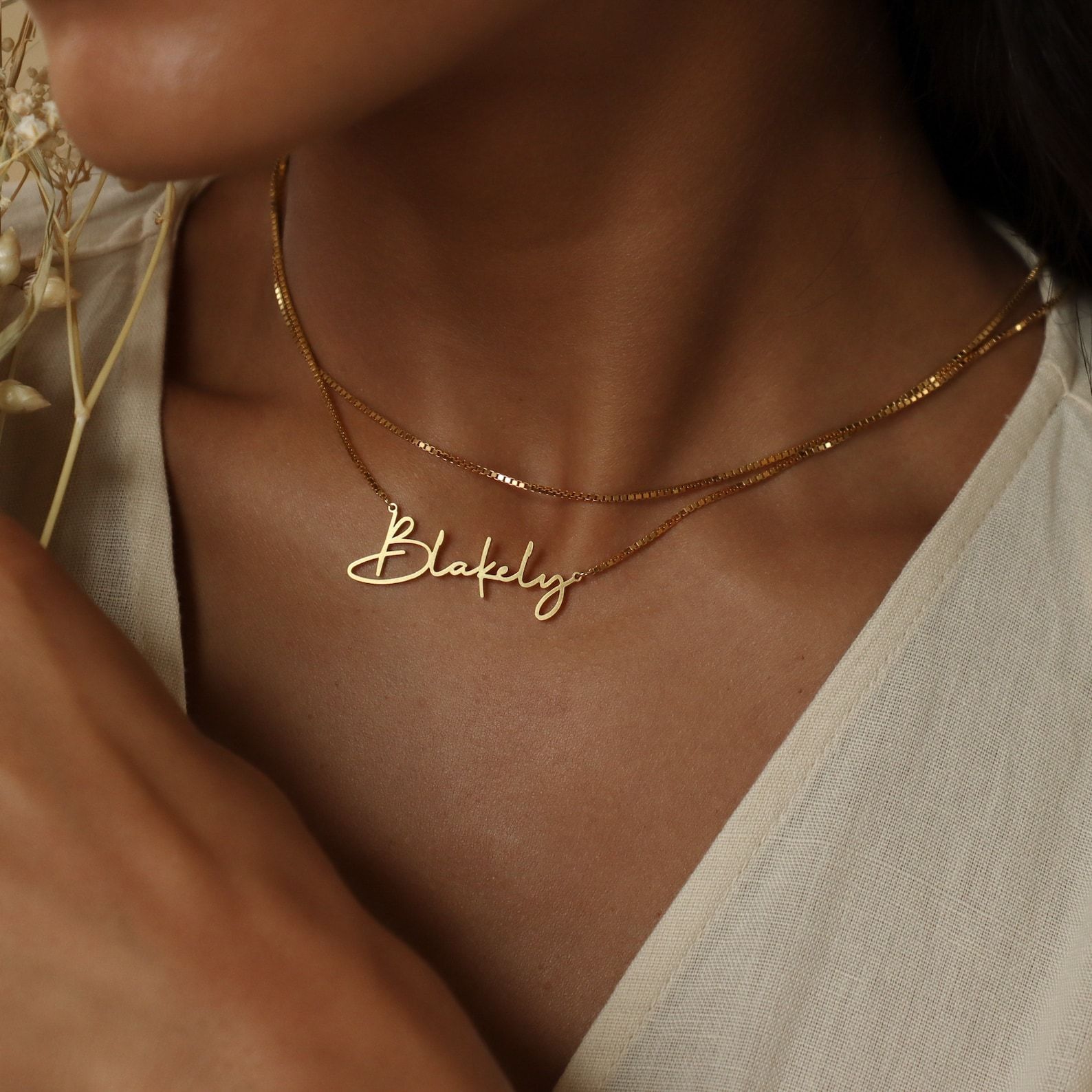 Personalized Name Necklace with Box Chain in Sterling Silver