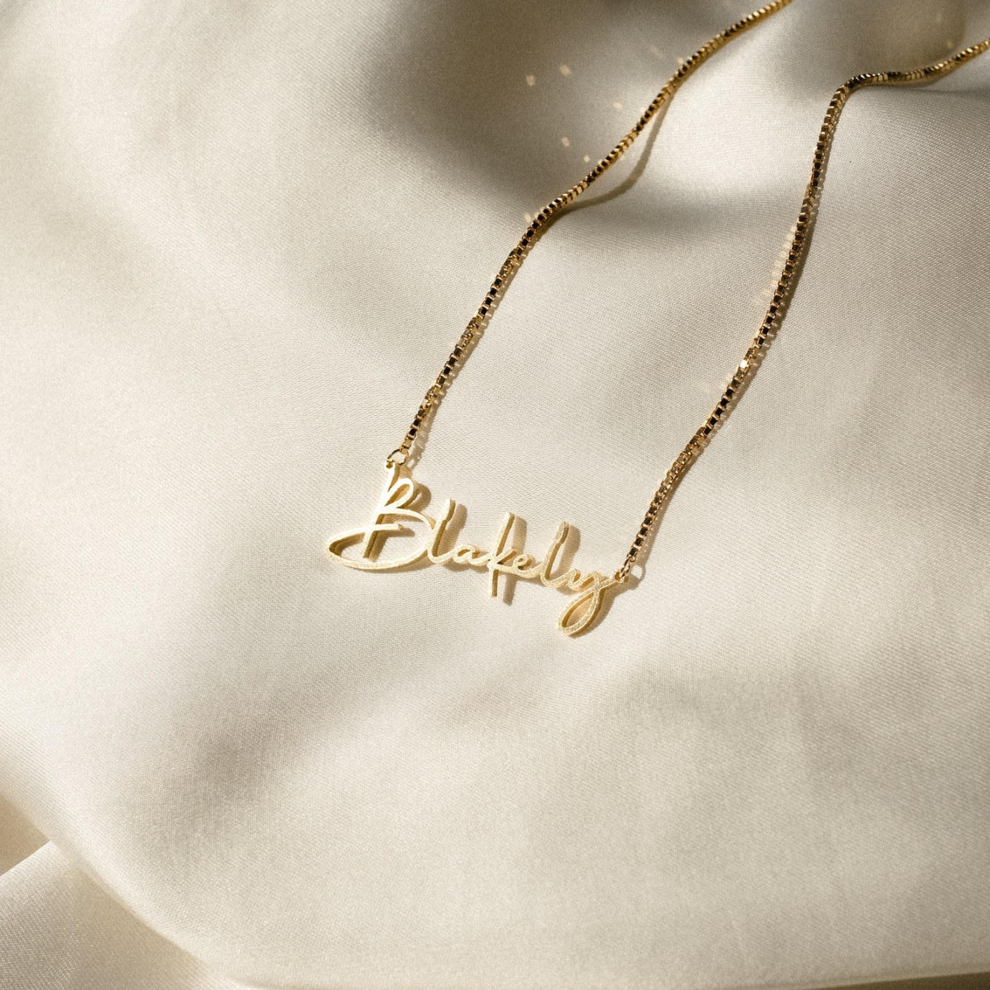 Personalized Name Necklace with Box Chain in Sterling Silver