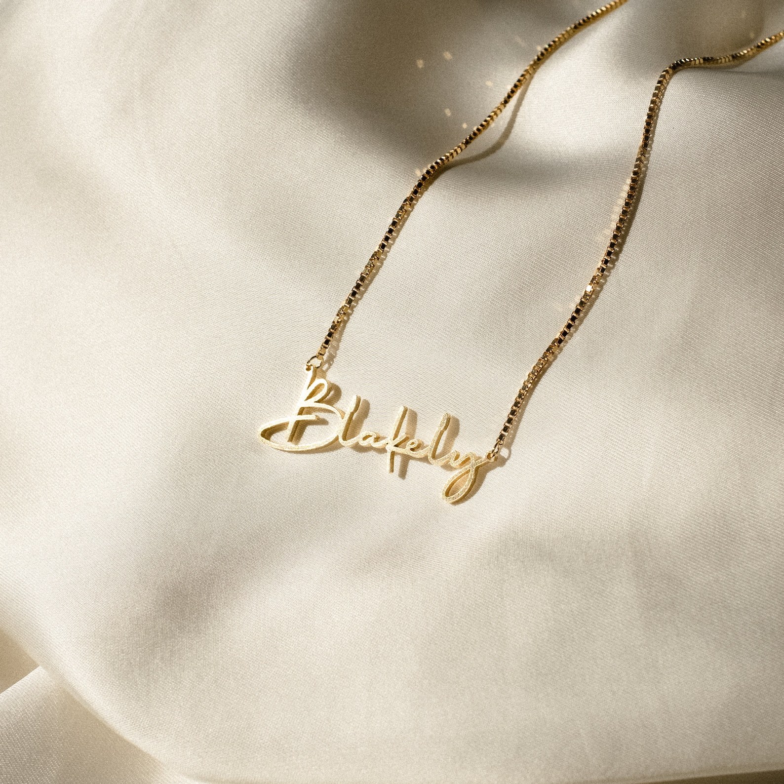 Personalized Name Necklace with Box Chain in Sterling Silver