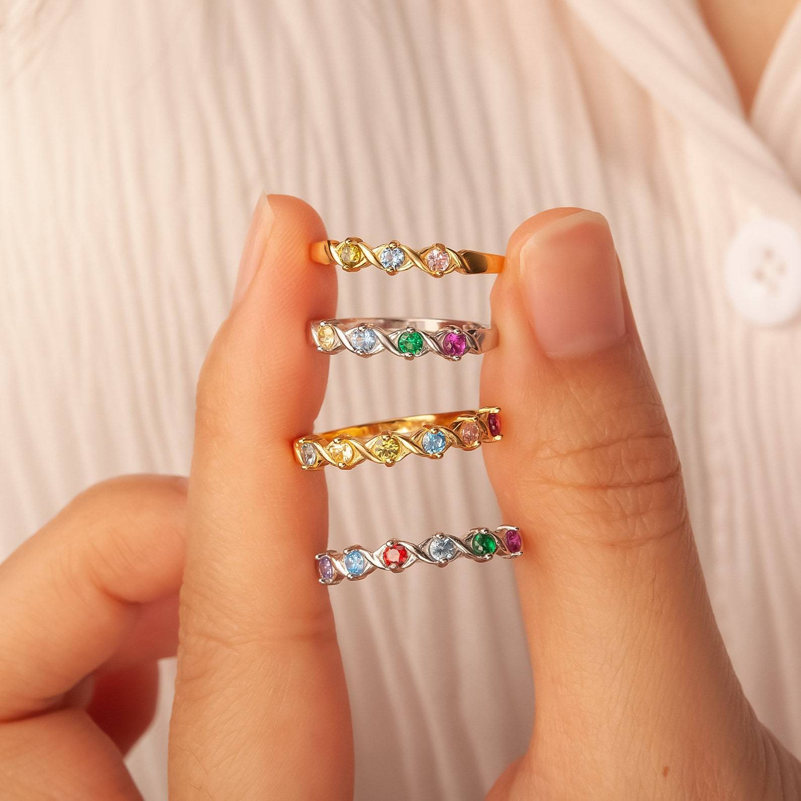 Birthstones XOXO Ring in Sterling Silver