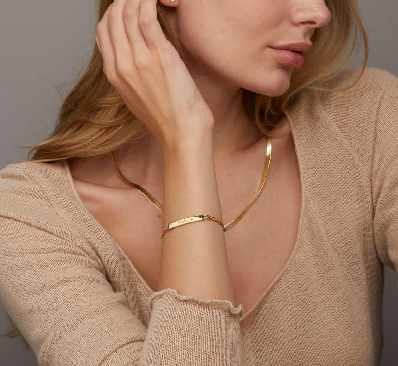 Personalized Silver Name Bracelet with Diamond in Gold Vermeil