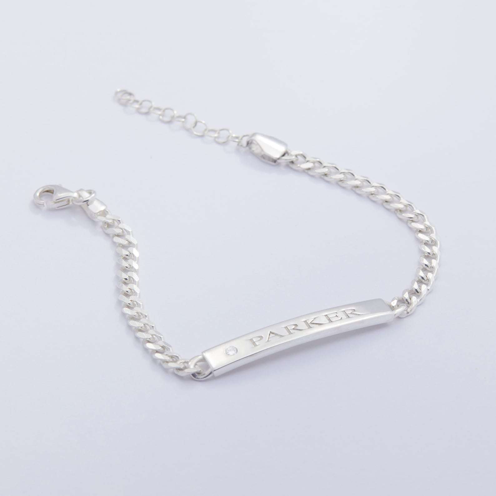 Personalized Silver Name Bracelet with Diamond in Sterling Silver