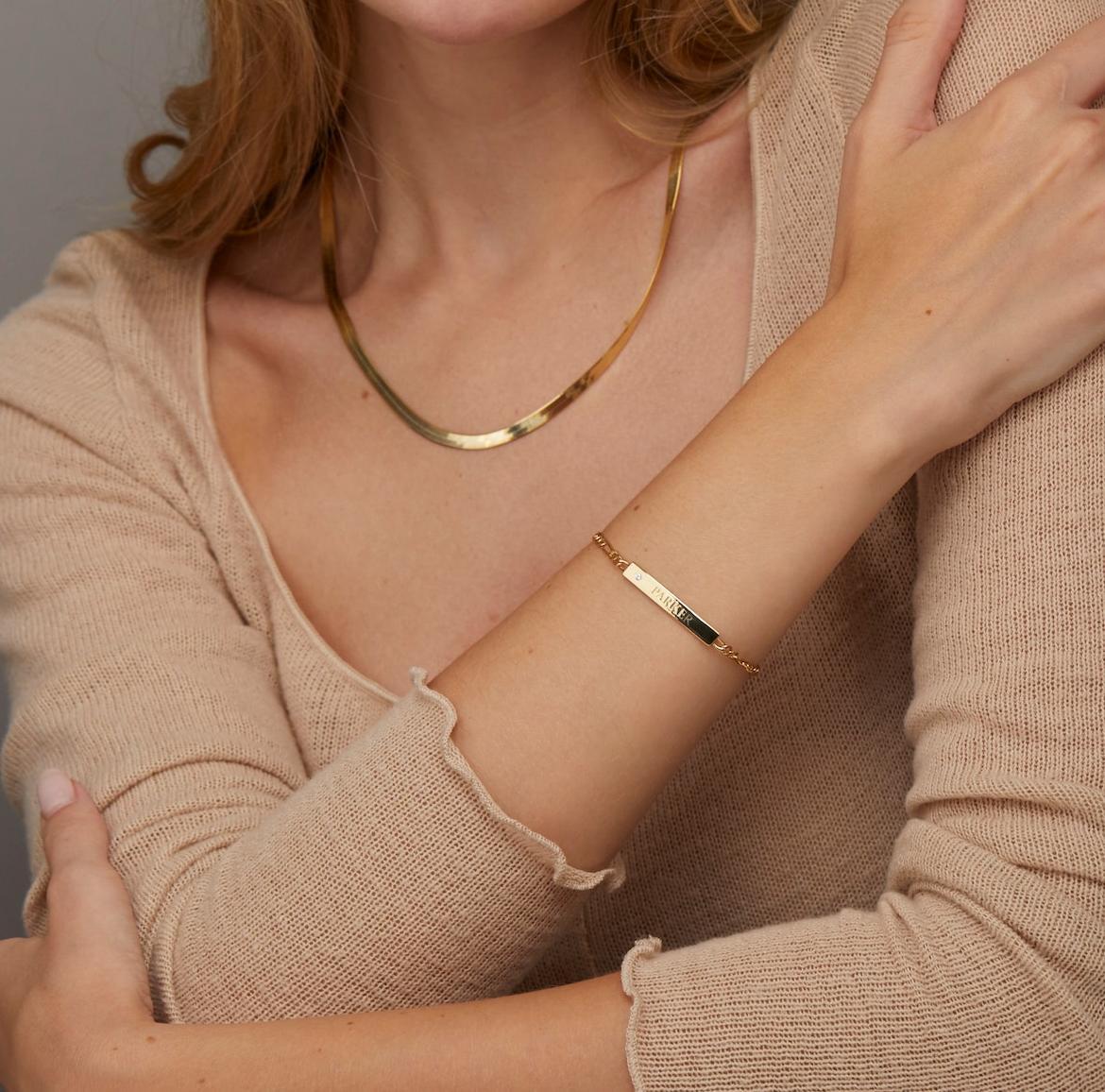 Personalized Silver Name Bracelet with Diamond in Gold Vermeil