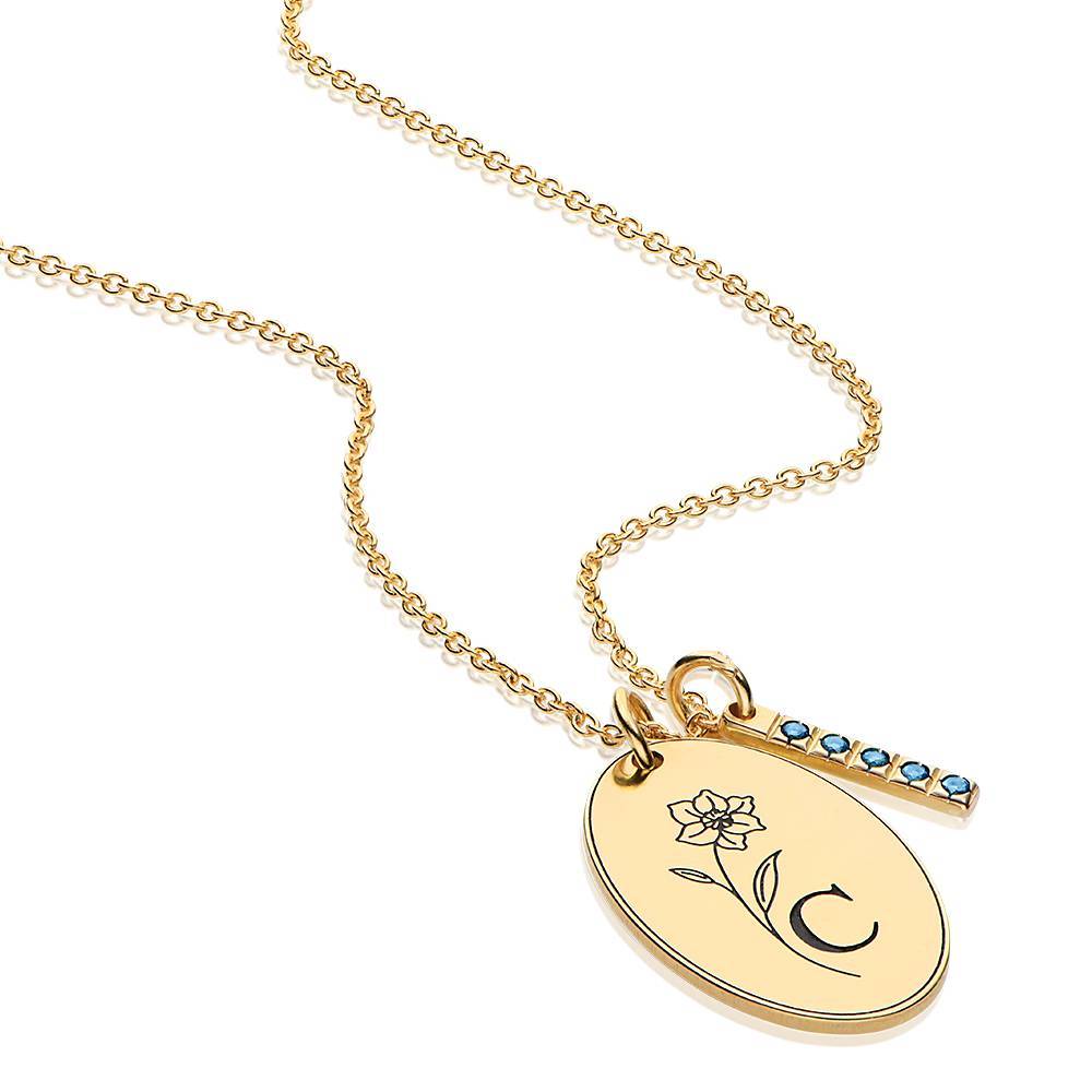 Prairie Birth Flower and Birthstones Initial Necklace in Gold Plating