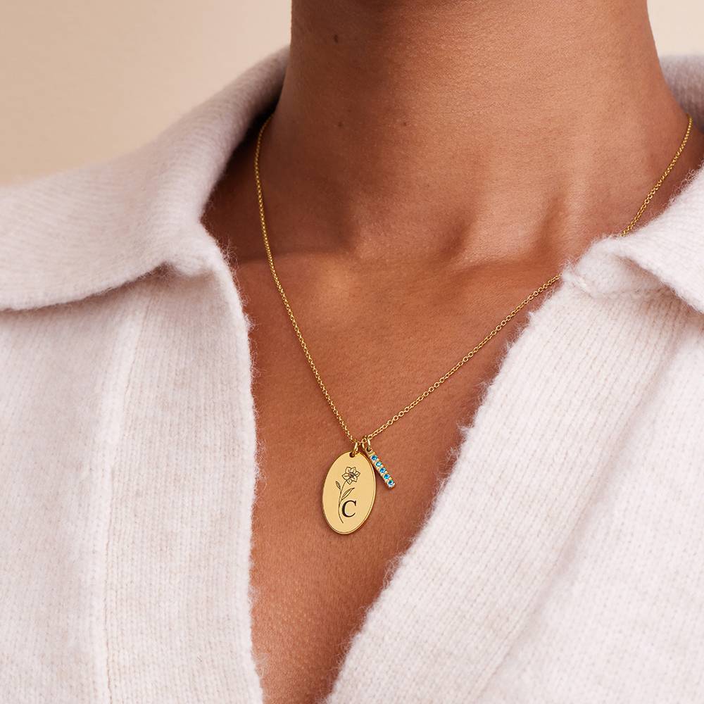 Prairie Birth Flower and Birthstones Initial Necklace in Gold Plating