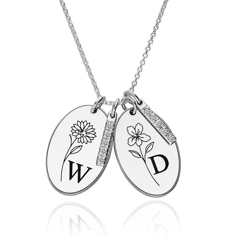 Prairie Birth Flower and Birthstones Initial Necklace in Sterling Silver