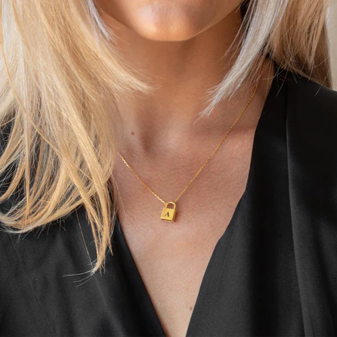 Personalized Initial Padlock Necklace In Gold Vermeil