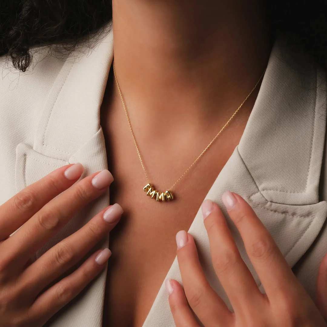 Personalized Name Bubble Necklace In 18 K Gold