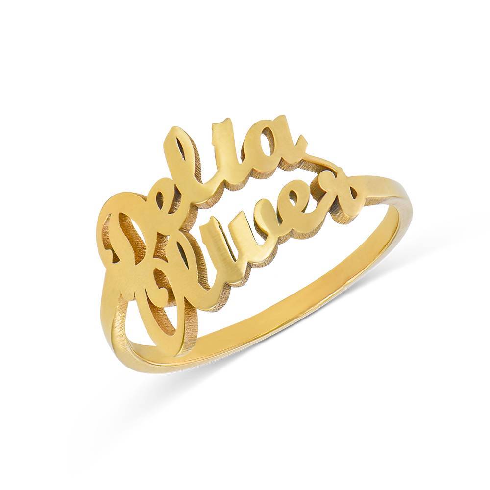 Script Double Name Ring in Gold Plating