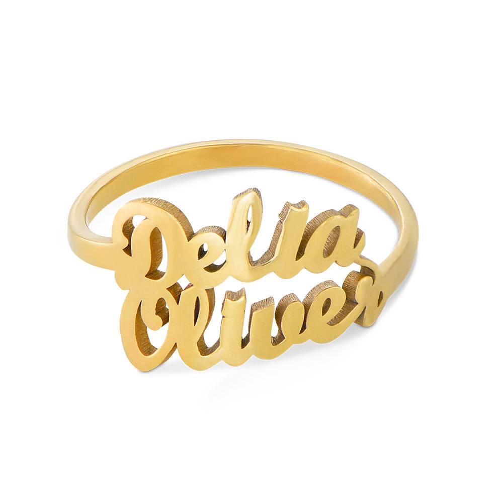 Script Double Name Ring in Gold Plating