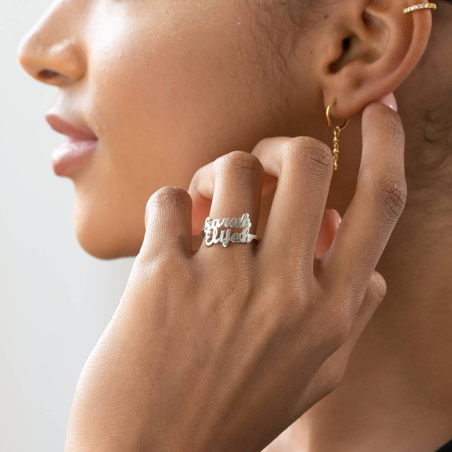 Script Double Name Ring in Sterling Silver