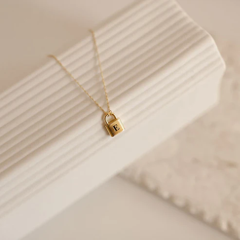 Personalized Initial Padlock Necklace In Gold Vermeil