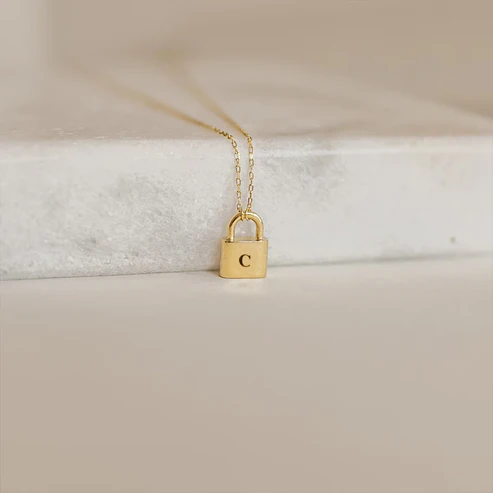 Personalized Initial Padlock Necklace In Gold Vermeil