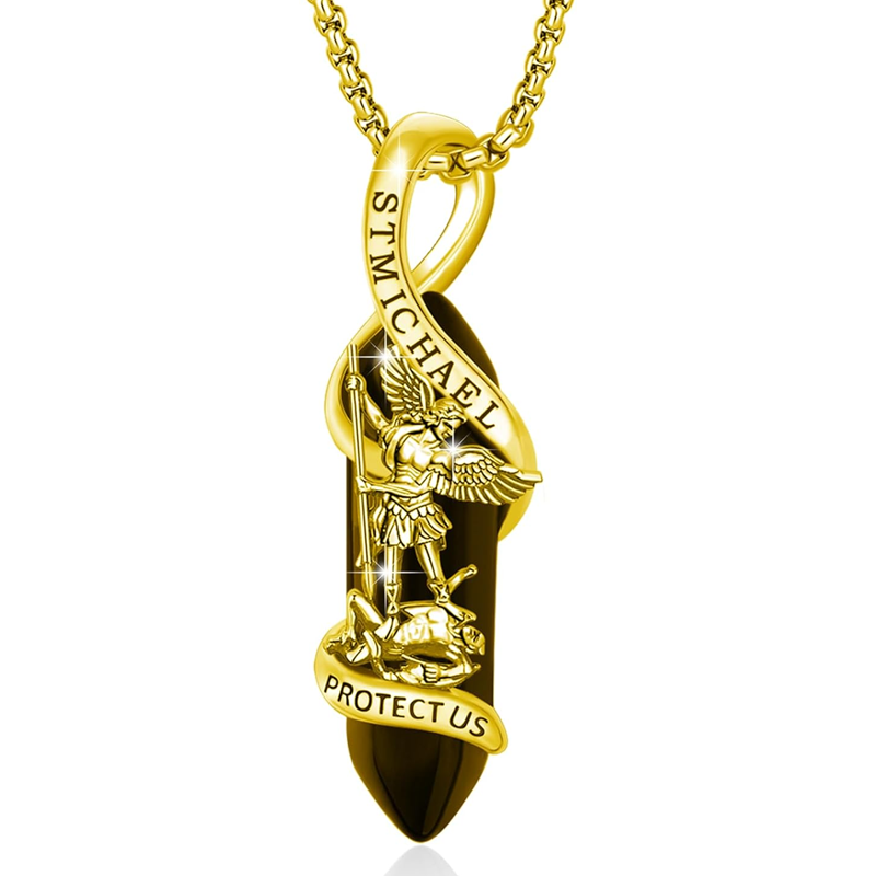 Sterling Silver St Michael Necklace Archangel Michael Pendant Healing Crystal Point Saint Michael Necklace-YAFEINI Personalized Jewelry