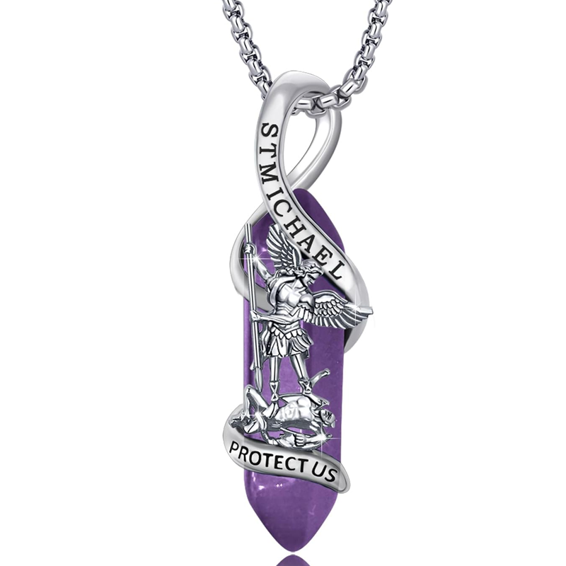 Sterling Silver St Michael Necklace Archangel Michael Pendant Healing Crystal Point Saint Michael Necklace-YAFEINI Personalized Jewelry