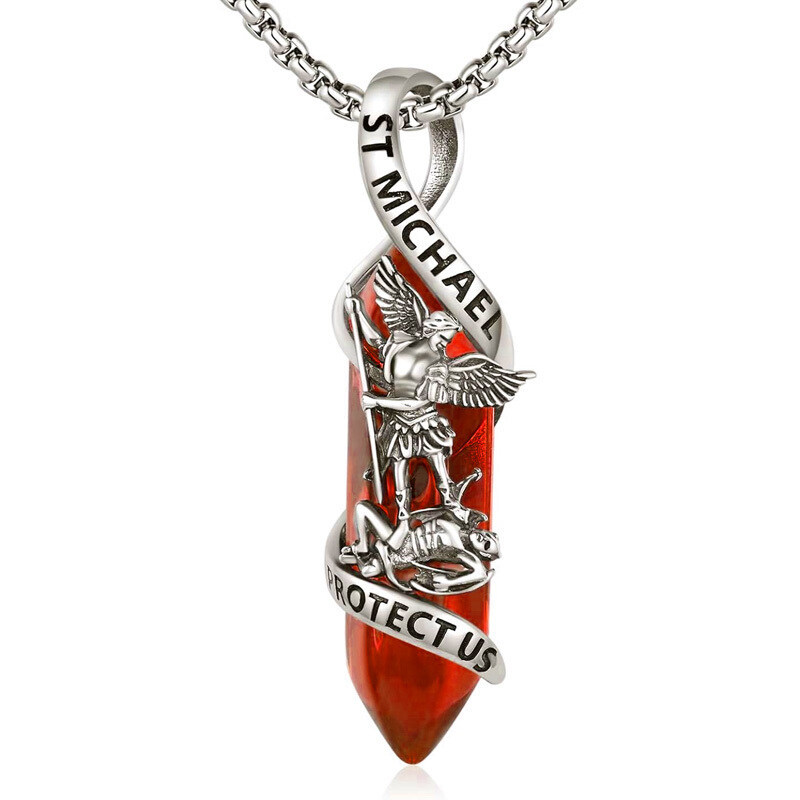 Sterling Silver St Michael Necklace Archangel Michael Pendant Healing Crystal Point Saint Michael Necklace-YAFEINI Personalized Jewelry