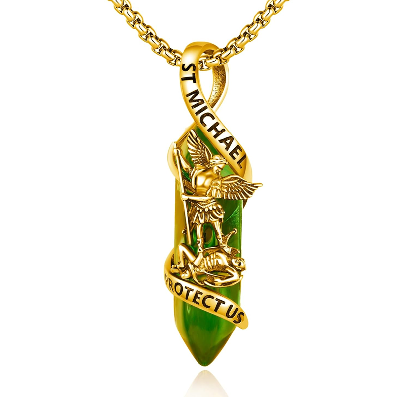 Sterling Silver St Michael Necklace Archangel Michael Pendant Healing Crystal Point Saint Michael Necklace-YAFEINI Personalized Jewelry