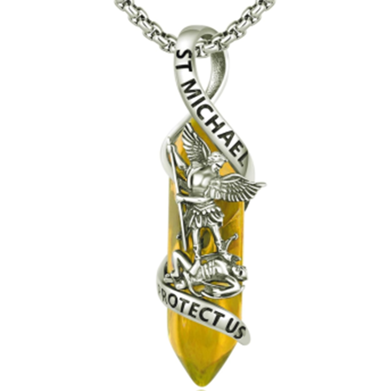 Sterling Silver St Michael Necklace Archangel Michael Pendant Healing Crystal Point Saint Michael Necklace-YAFEINI Personalized Jewelry