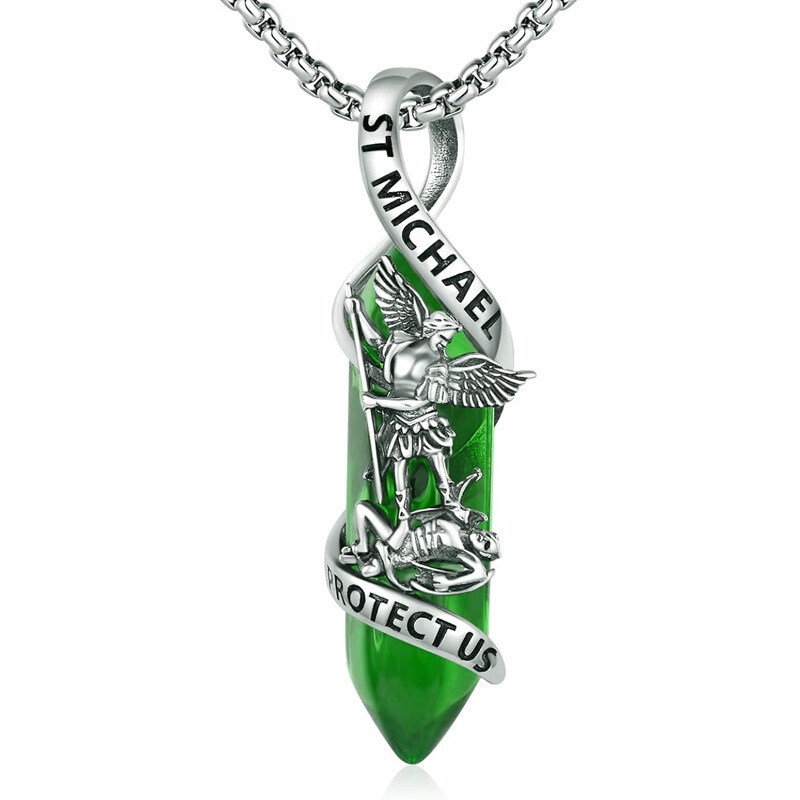 Sterling Silver St Michael Necklace Archangel Michael Pendant Healing Crystal Point Saint Michael Necklace-YAFEINI Personalized Jewelry