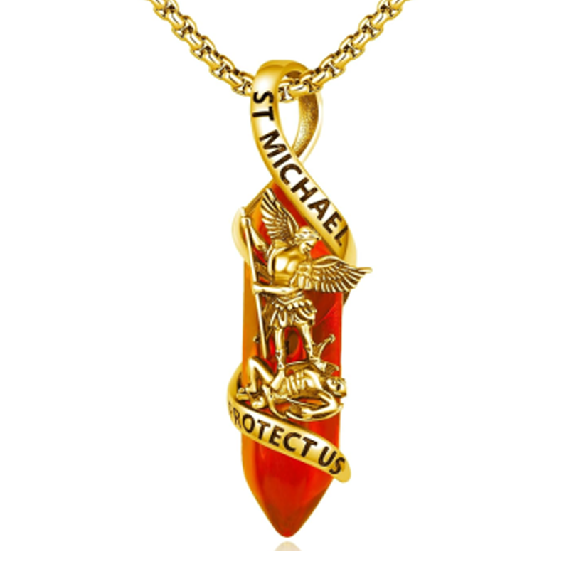 Sterling Silver St Michael Necklace Archangel Michael Pendant Healing Crystal Point Saint Michael Necklace-YAFEINI Personalized Jewelry