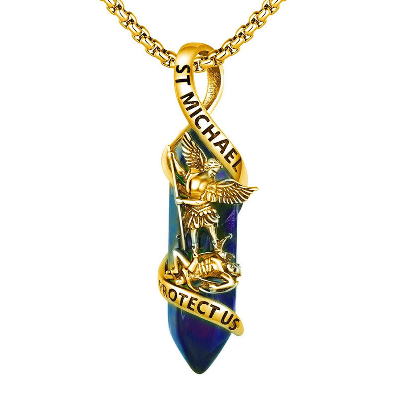 Sterling Silver St Michael Necklace Archangel Michael Pendant Healing Crystal Point Saint Michael Necklace-YAFEINI Personalized Jewelry