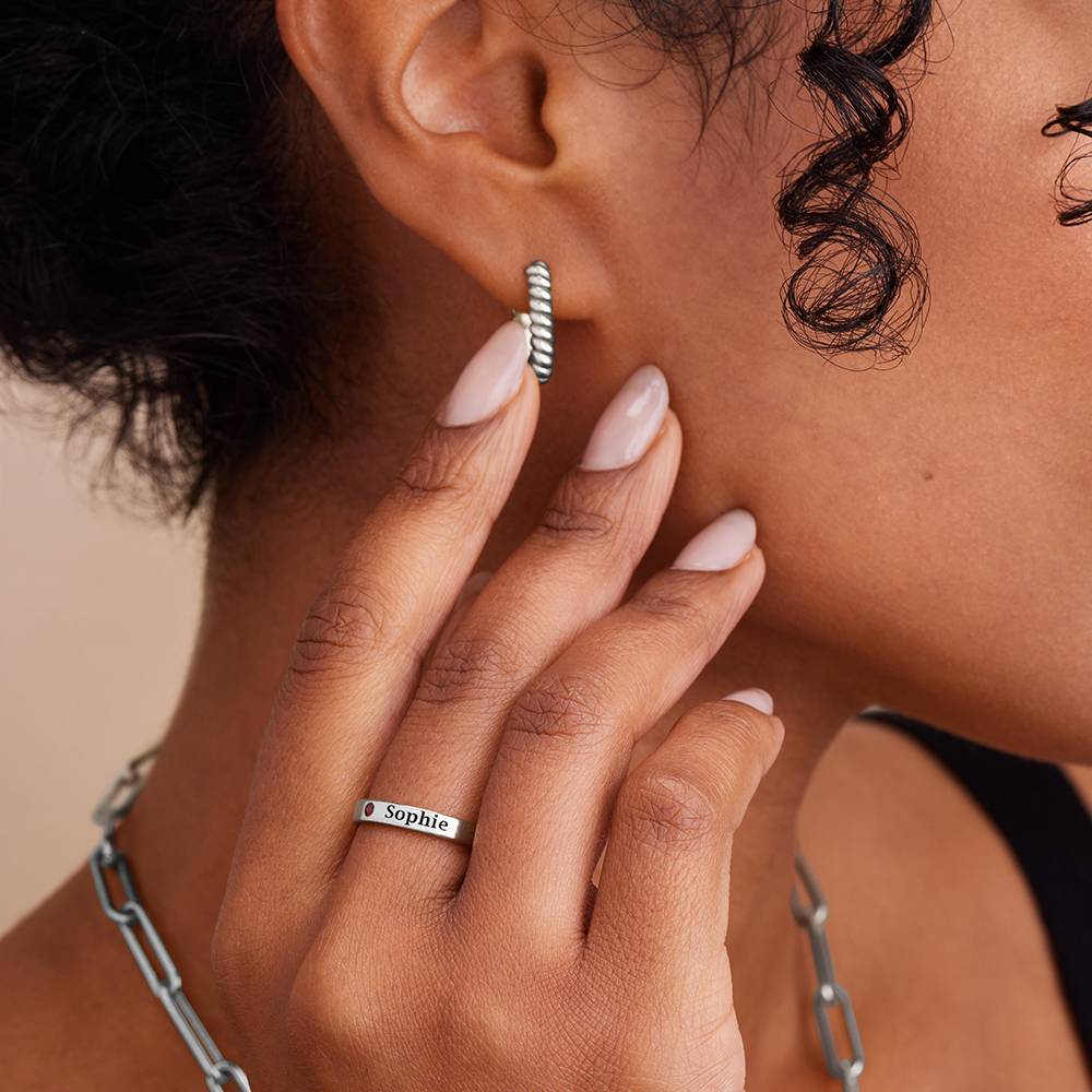 Stackable Birthstone Name Ring in Sterling Silver