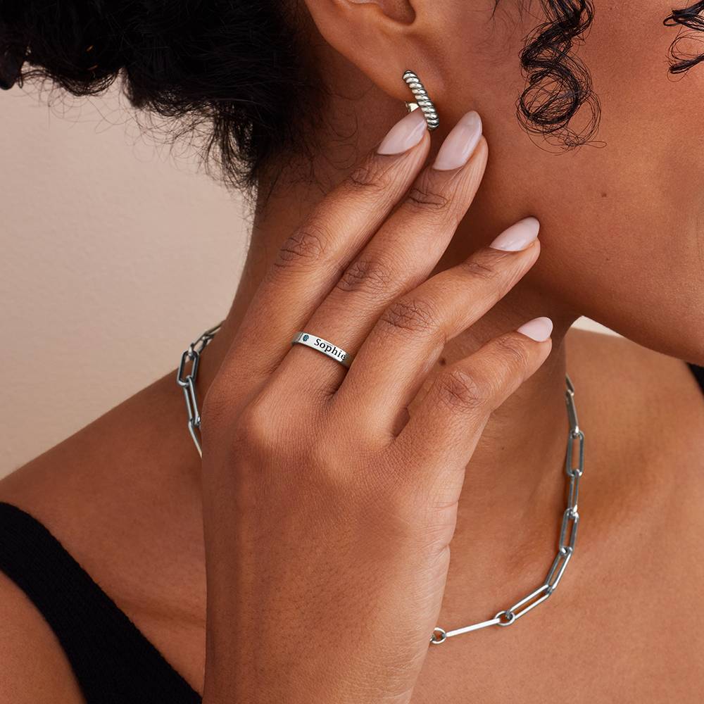 Stackable Birthstone Name Ring in Sterling Silver