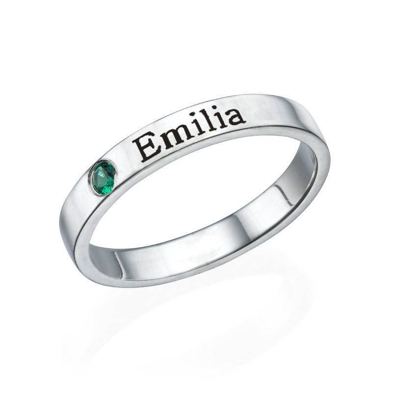 Stackable Birthstone Name Ring in Sterling Silver