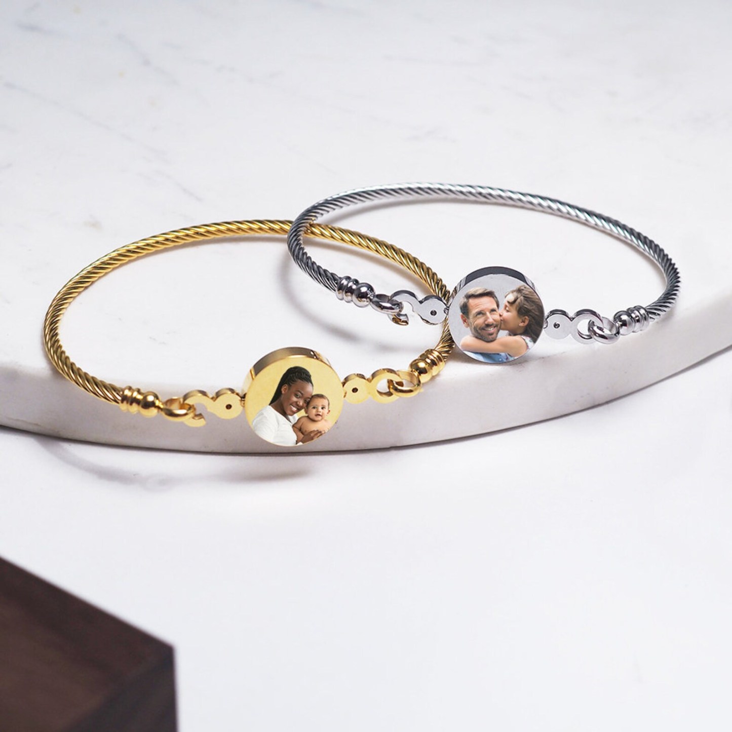 Photo Engraved Bangle Bracelet in Sterling Silver