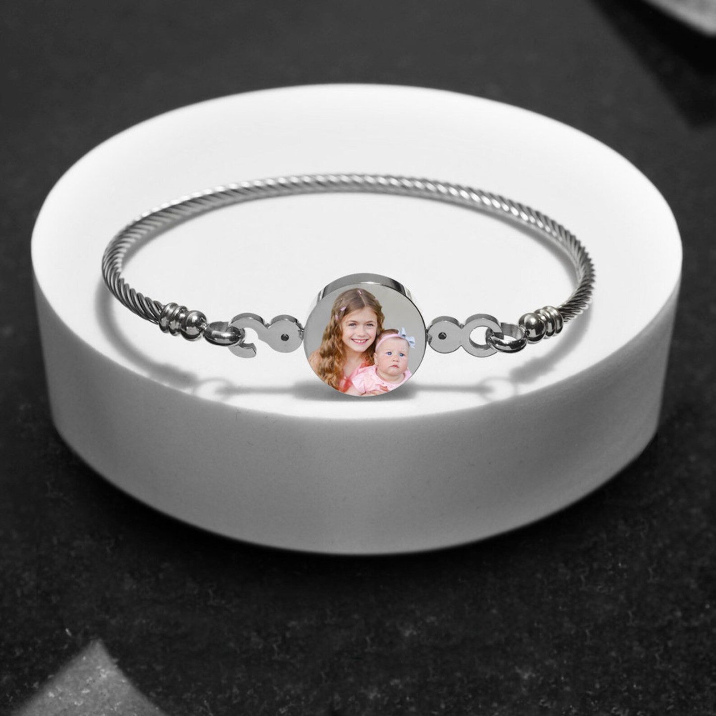 Photo Engraved Bangle Bracelet in Sterling Silver