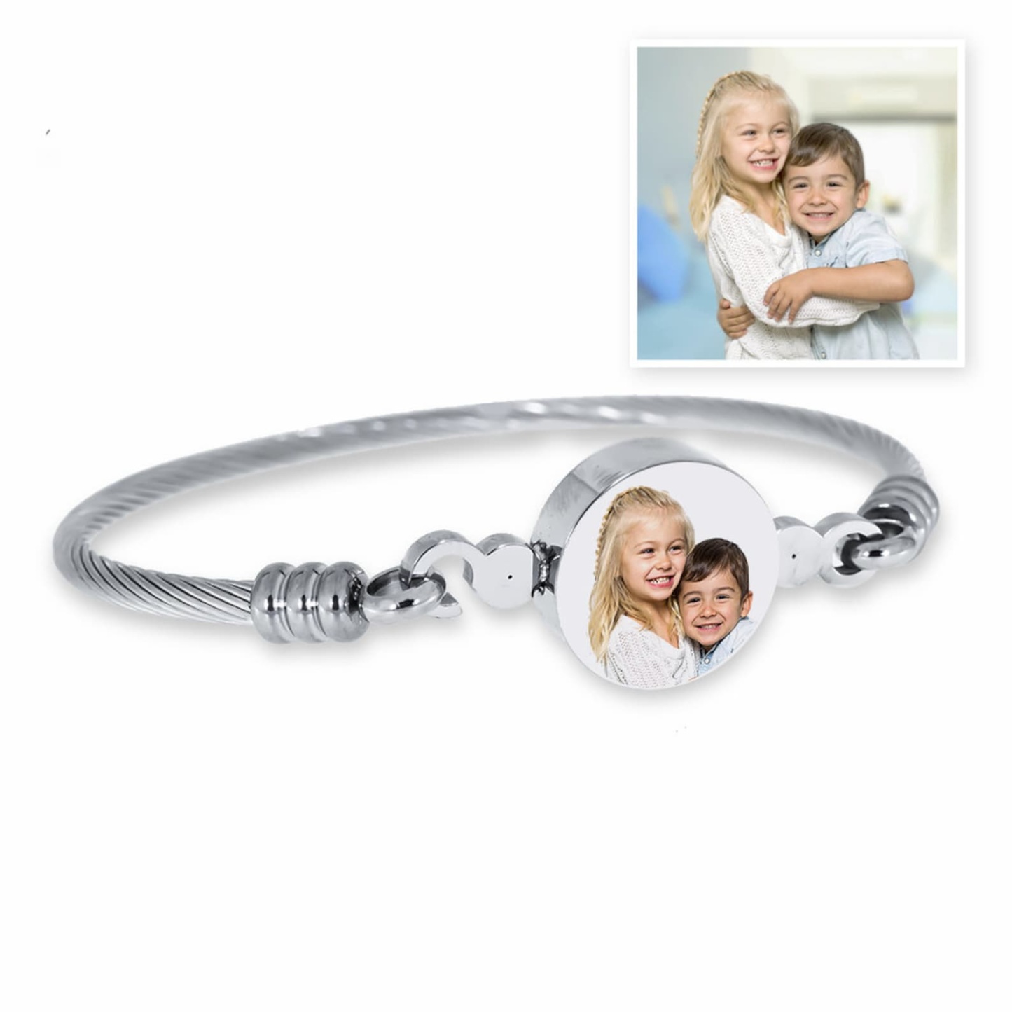 Photo Engraved Bangle Bracelet in Sterling Silver