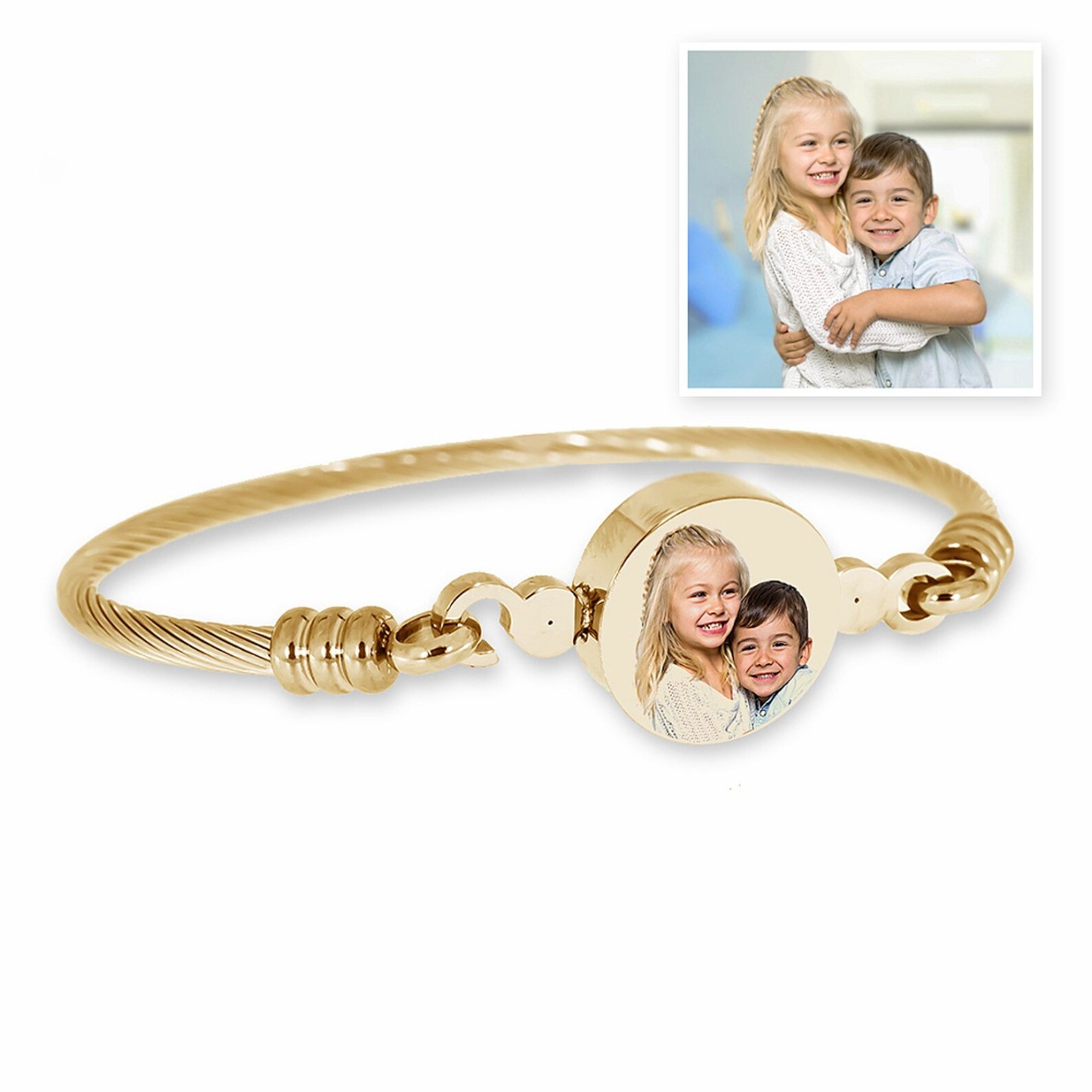 Photo Engraved Bangle Bracelet in Sterling Silver