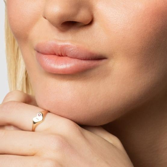 Initial Heart Signet Ring with Birthstone in Sterling Silver