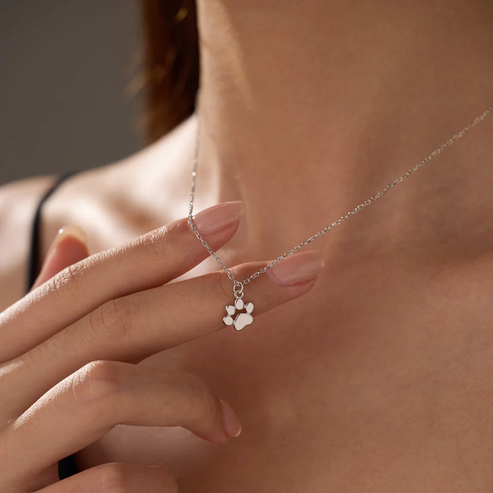 Teeny Tiny Paw Personalized Initials Necklace In Sterling Silver