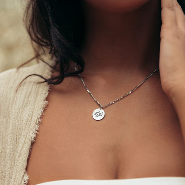 Personalized Engraved Round Necklace In Sterling Silver