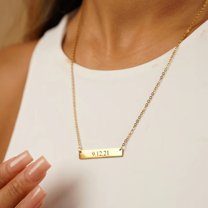 Personalized Classic Engraved Bar Necklace In Gold Vermeil