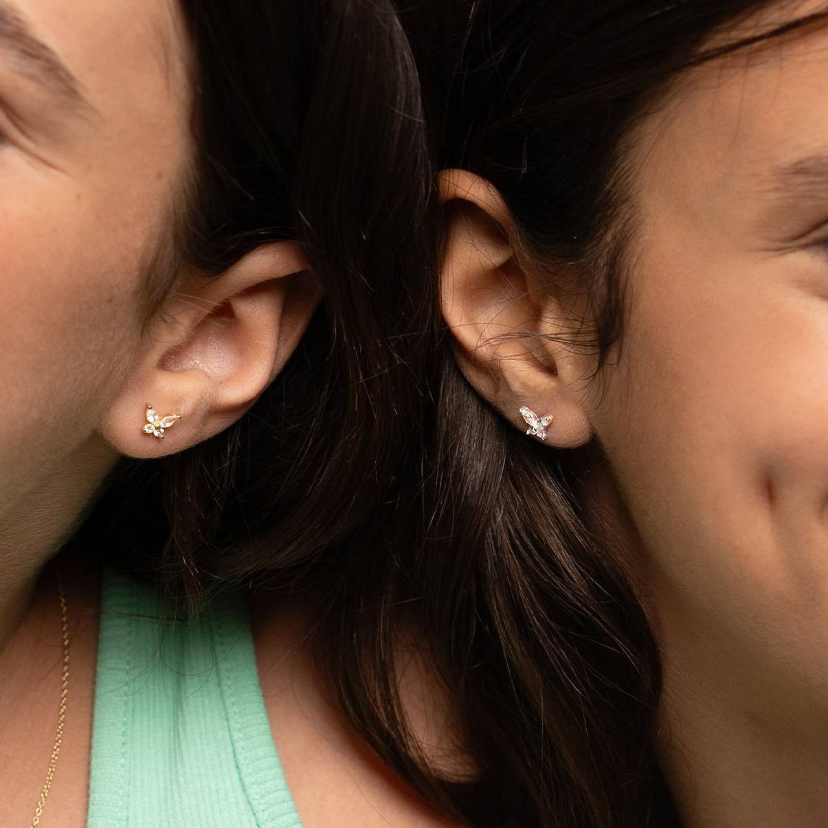 Butterfly Stud Earrings with Cubic Zirconia in Sterling Silver