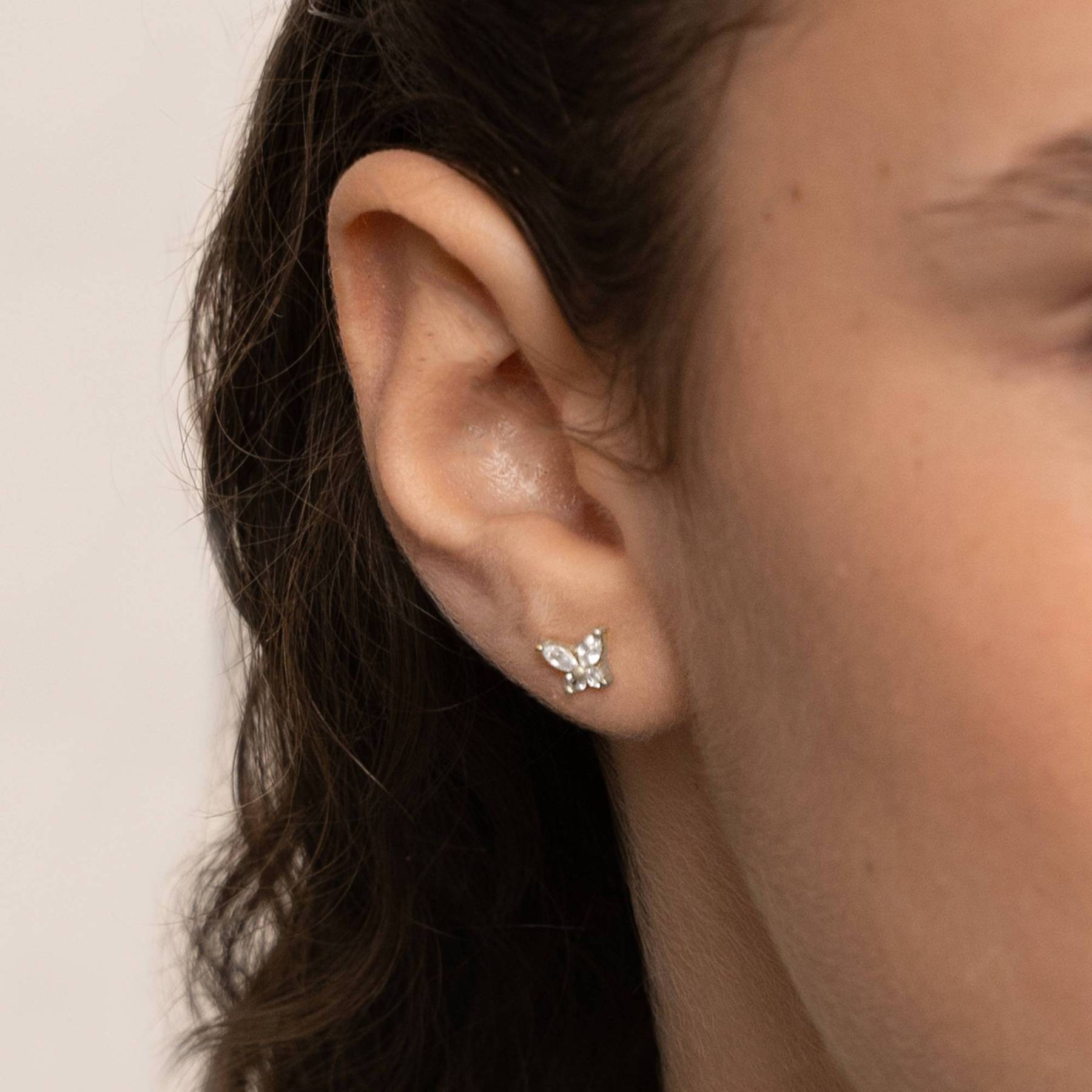 Butterfly Stud Earrings with Cubic Zirconia in Sterling Silver
