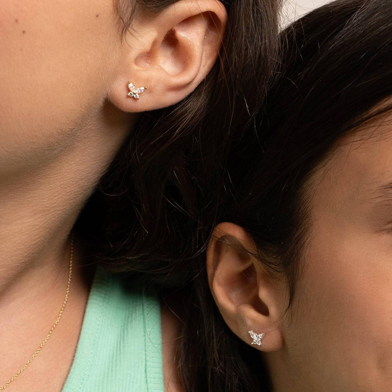 Butterfly Stud Earrings with Cubic Zirconia in Gold Vermeil