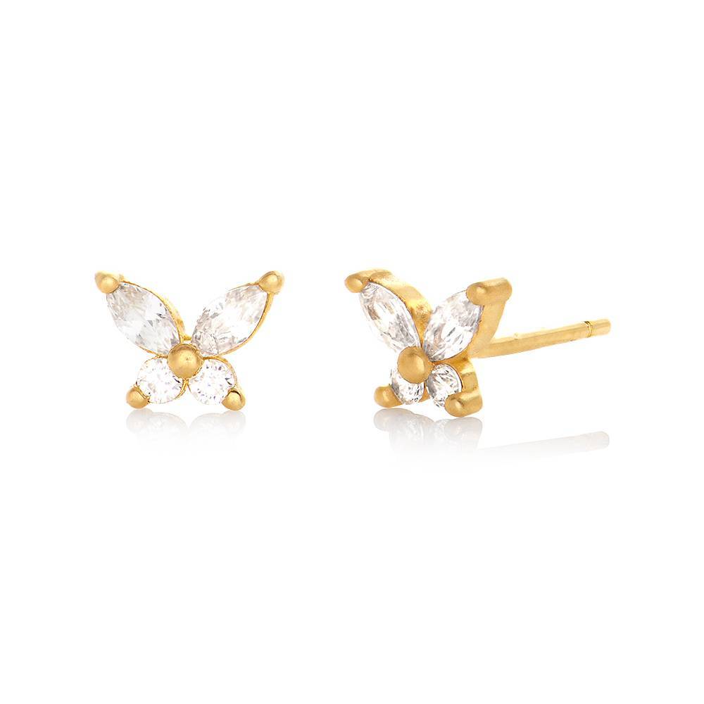 Butterfly Stud Earrings with Cubic Zirconia in Gold Vermeil