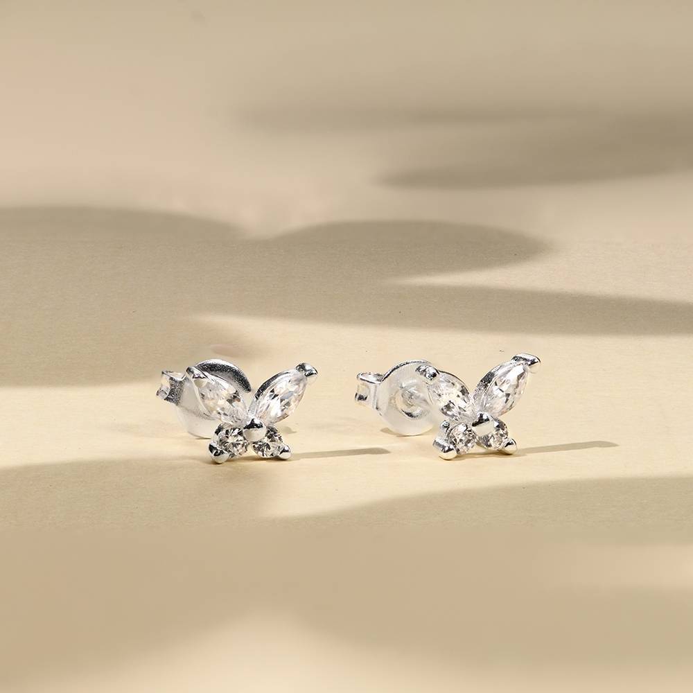 Butterfly Stud Earrings with Cubic Zirconia in Sterling Silver