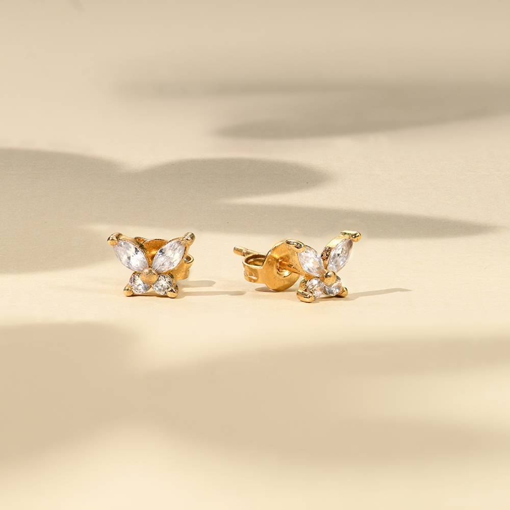 Butterfly Stud Earrings with Cubic Zirconia in Gold Vermeil