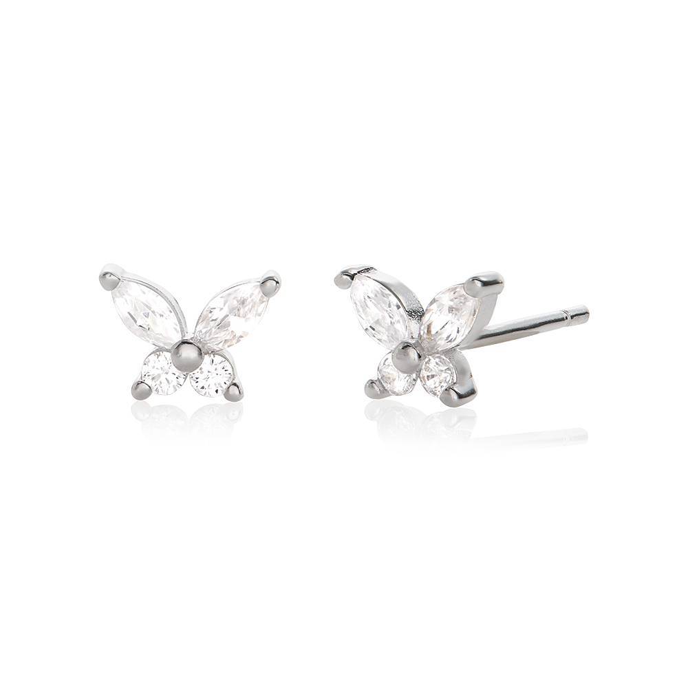 Butterfly Stud Earrings with Cubic Zirconia in Sterling Silver