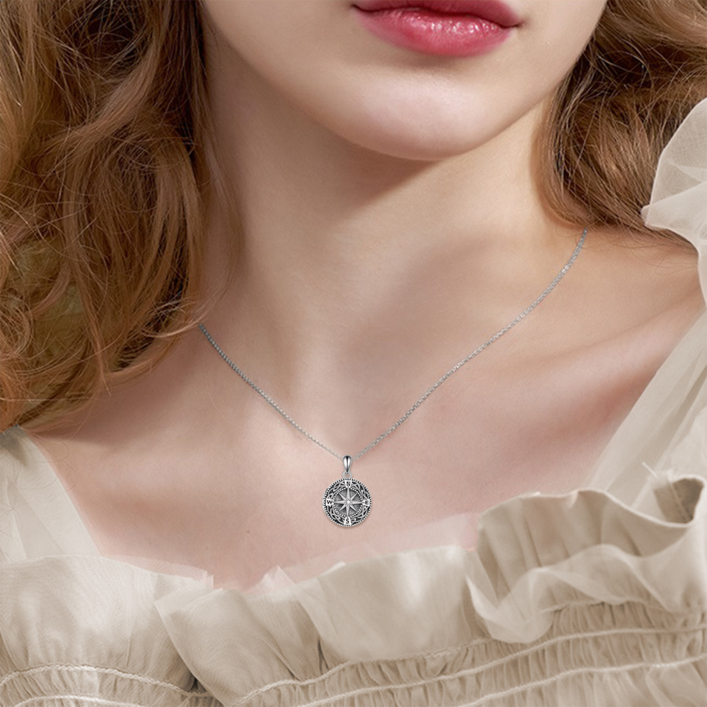 Personalized Zircon Celtic Knot Compass Custom Photo Locket Necklace in Sterling Silver-YAFEINI Personalized Jewelry