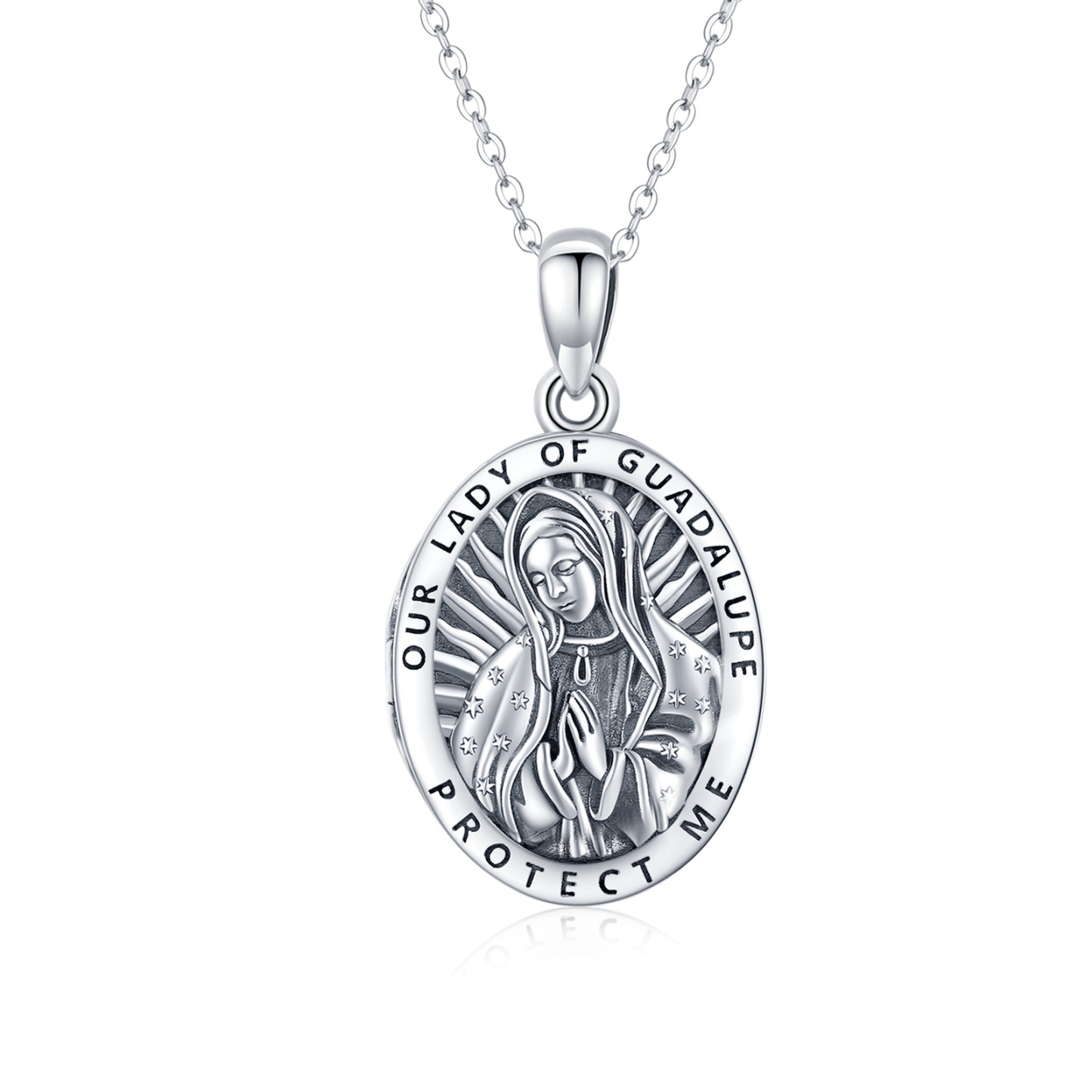 Personalized Photo Our Lady Of Guadalupe Pendant Necklace in Sterling Silver-YAFEINI Personalized Jewelry