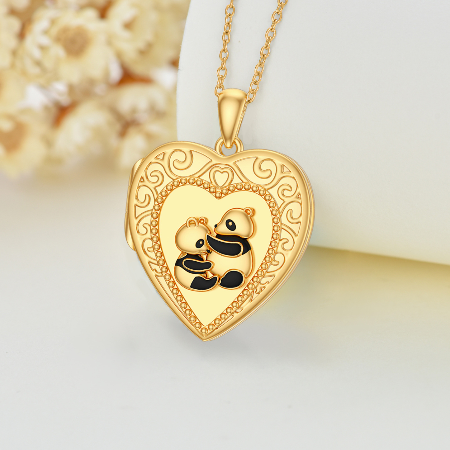 Personalized Panda Custom Photo Locket Necklace in Gold Vermeil-YAFEINI Personalized Jewelry