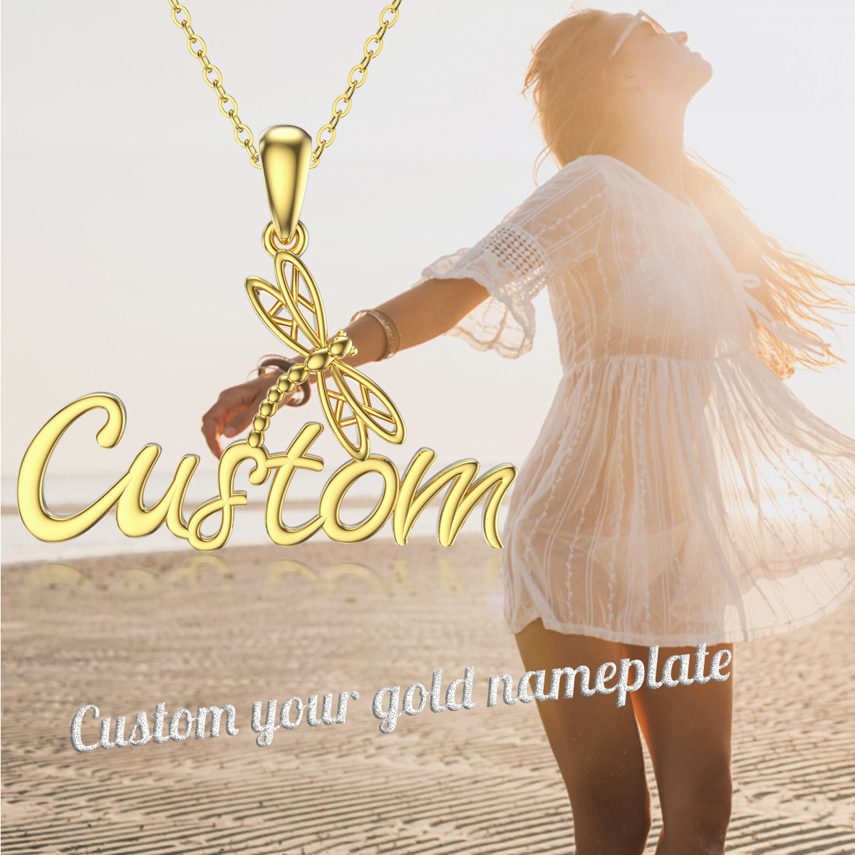 Captivating Dragonfly Crystal Necklace in 14K Solid Gold-YAFEINI Personalized Jewelry