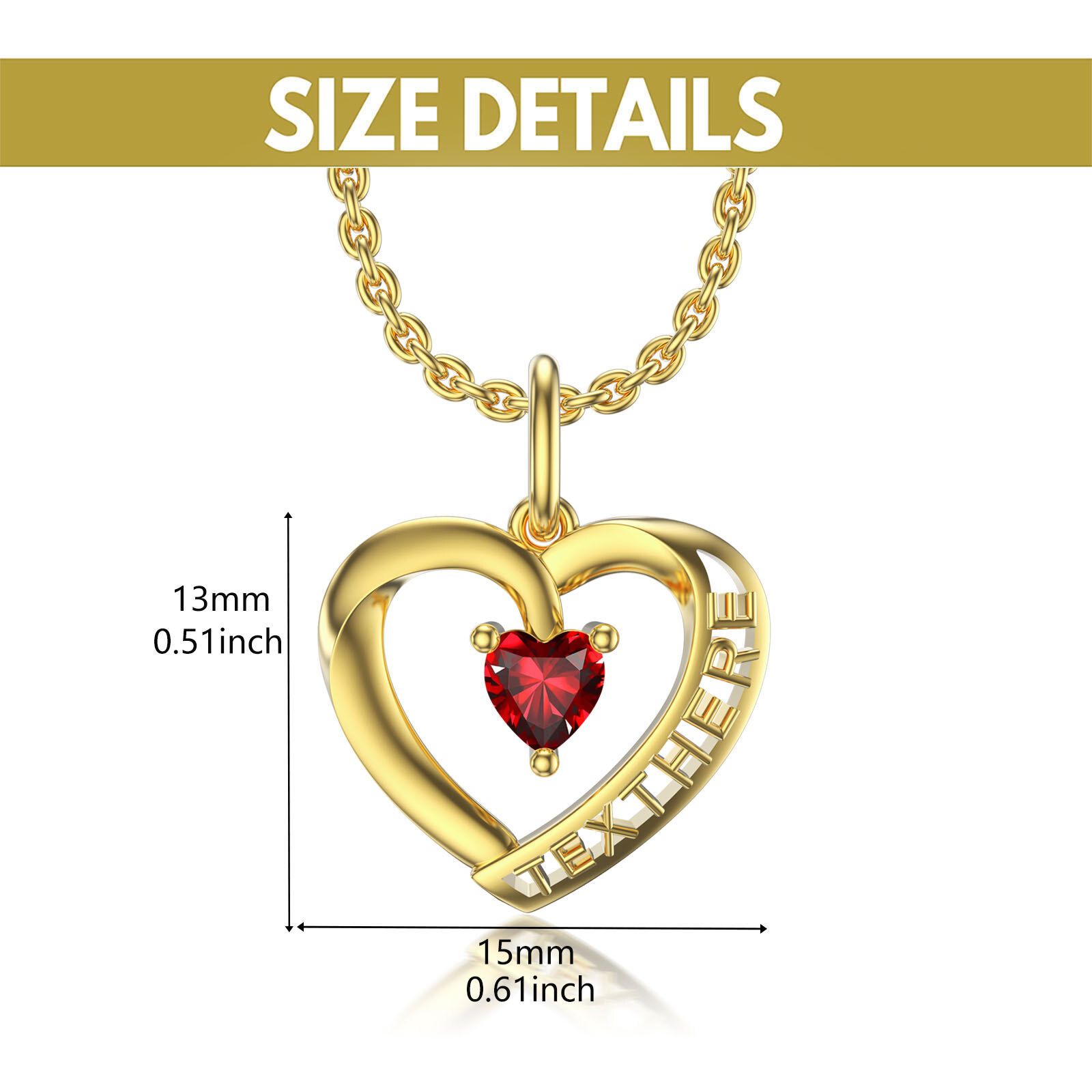 Heart Elegance Zirconia Birthstone Necklace in 14K Solid Gold-YAFEINI Personalized Jewelry