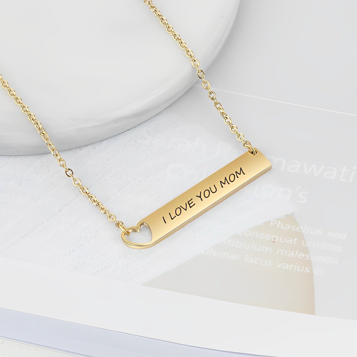 Infinite Elegance Bar Necklace with Engraving in Gold Vermeil-YAFEINI Personalized Jewelry