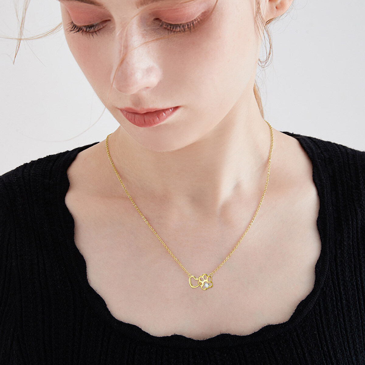 Cubic Zirconia Paw Pendant Birthstone Necklace in Gold Vermeil-YAFEINI Personalized Jewelry